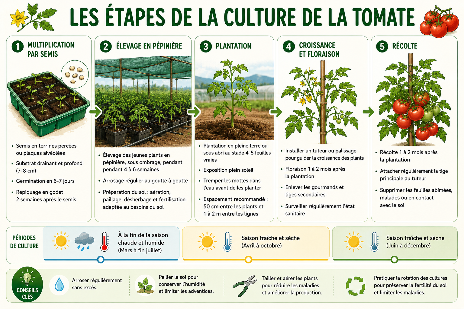 Infographie. Les étapes de la culture de la tomate © Agripédia NC / E. Bonnet-Vidal