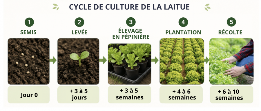 Cycle de culture de la laitue © Agripédia NC